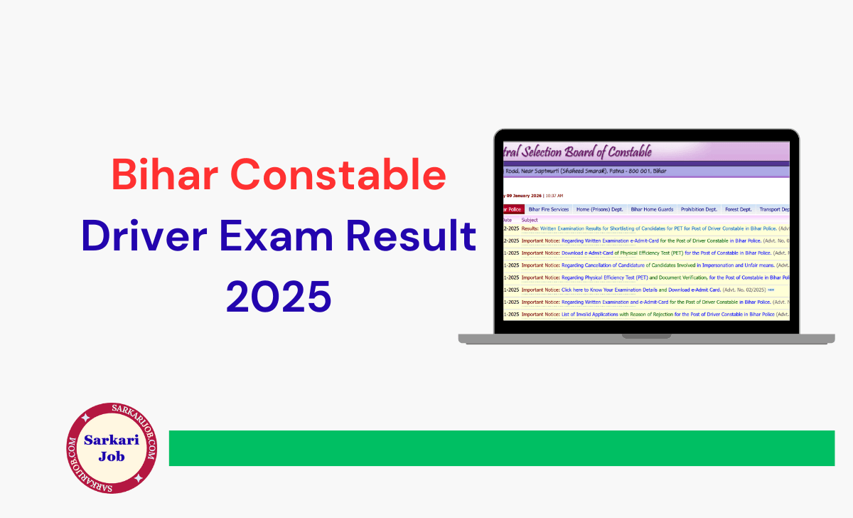 Bihar Constable Driver Exam Result 2025 notification details