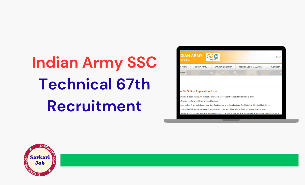 Indian Army SSC Technical 67th Men Recruitment 2026 notification details