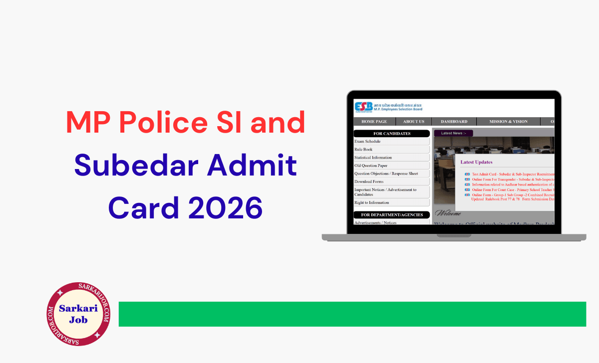 MP Police SI and Subedar Admit Card 2026 notification details