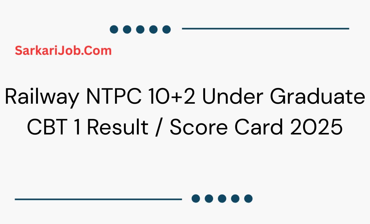 Railway NTPC 10+2 Under Graduate CBT 1 Result / Score Card 2025  notification details