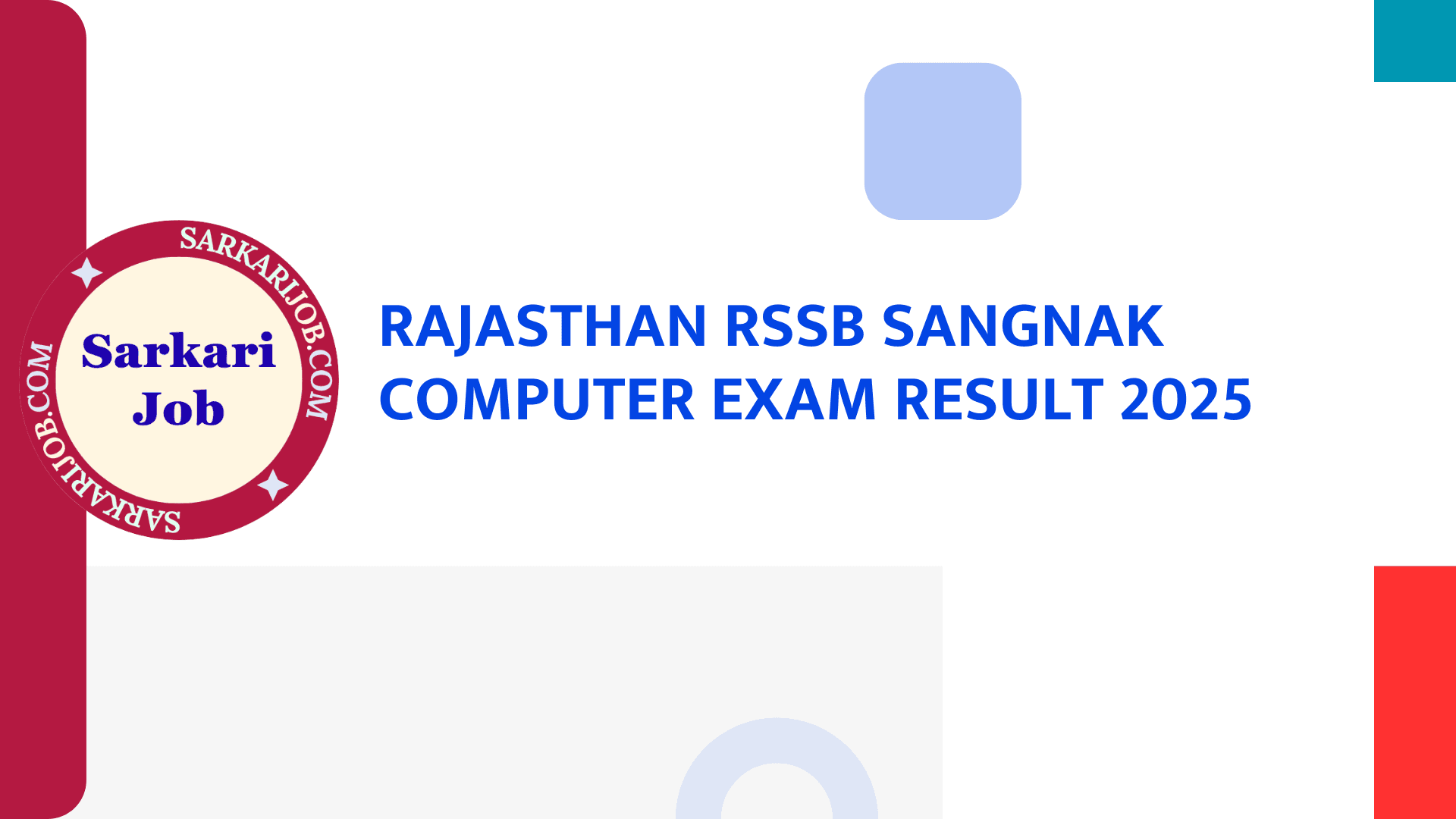Rajasthan RSSB Sangnak Computer Exam Result 2025 notification details
