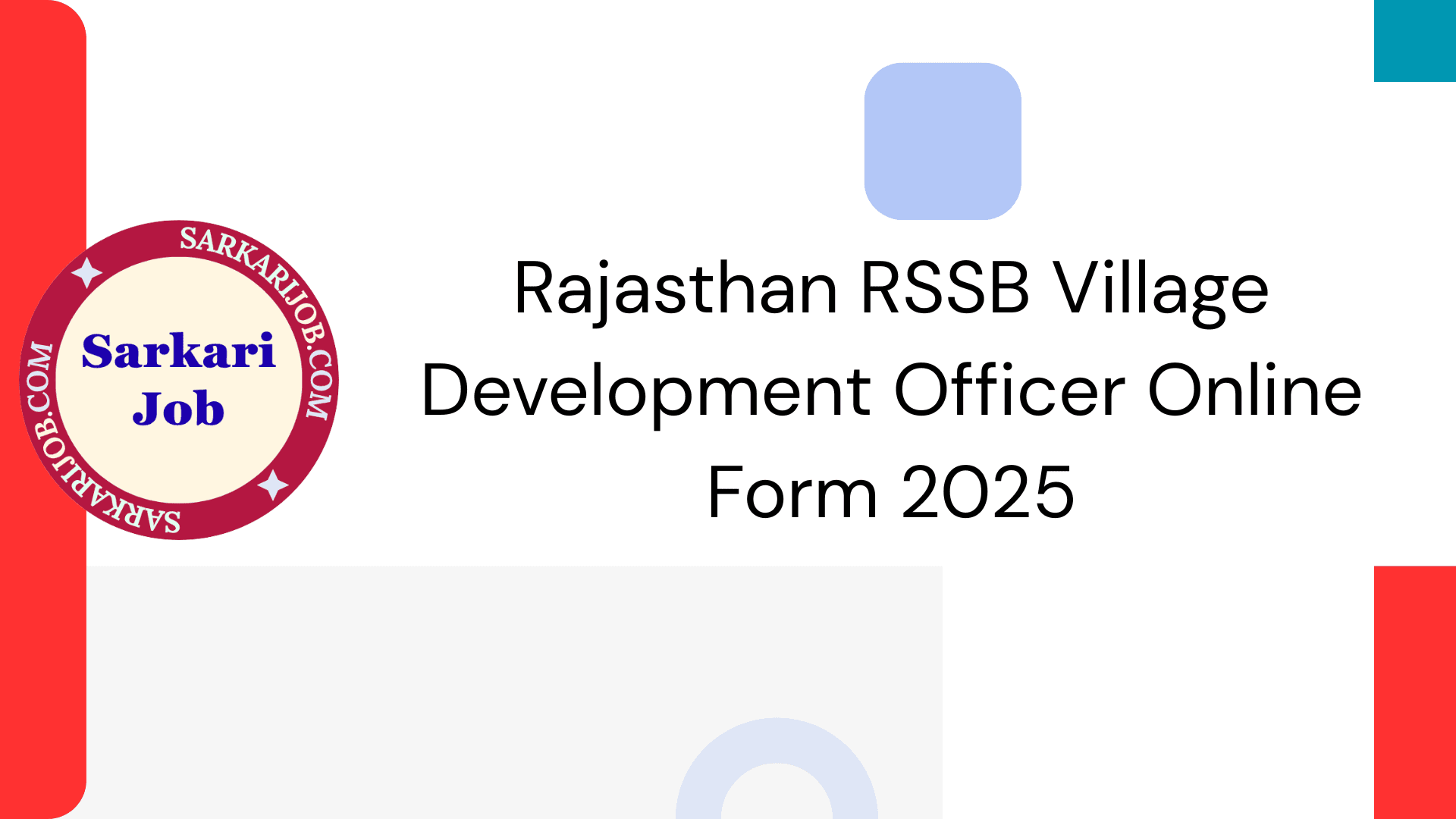 Rajasthan RSSB Village Development Officer Online Form 2025 notification details